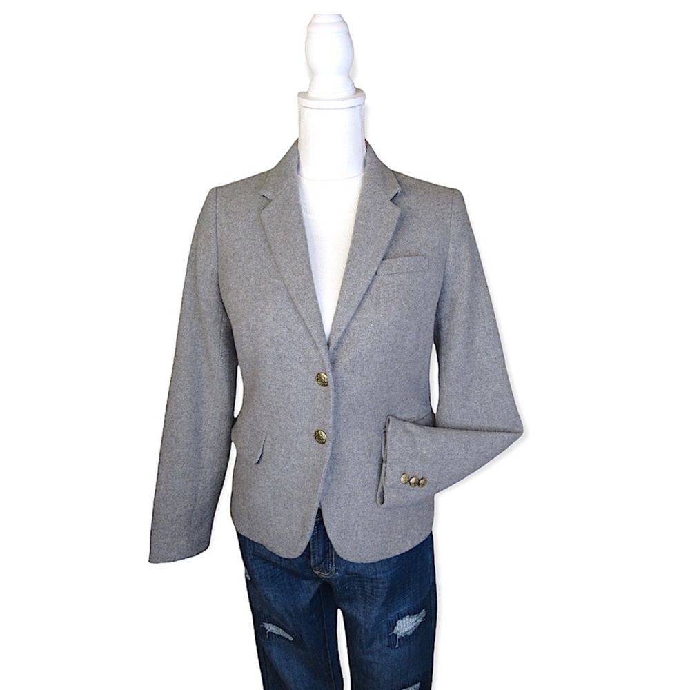 J. Crew Factory Wool Schoolboy Blazer Size 6 Gold Buttons Grey Wool Blend